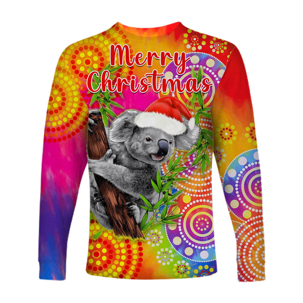 australia-koala-aboriginal-long-sleeve-shirt-rainbow-tie-dye-merry-christmas