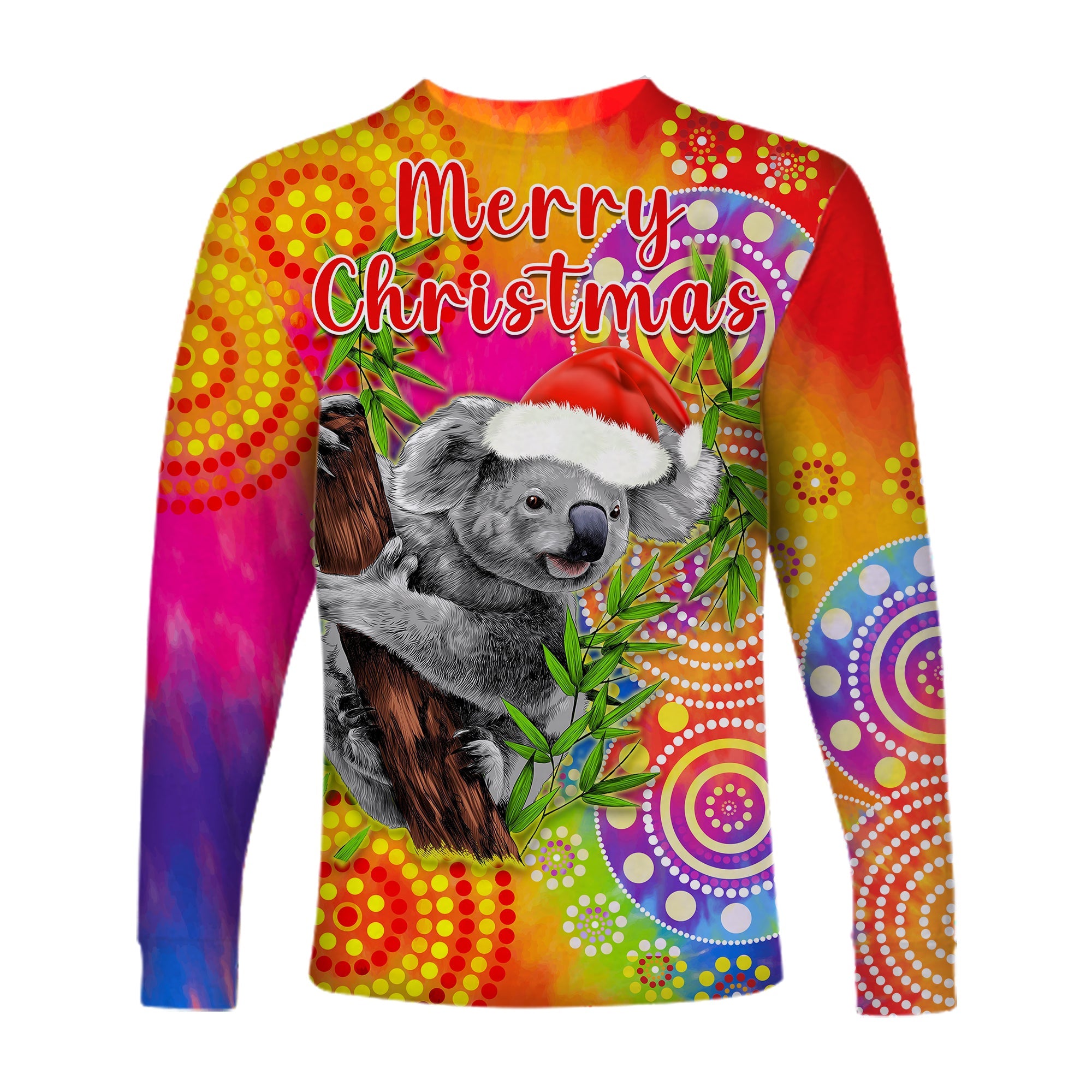 australia-koala-aboriginal-long-sleeve-shirt-rainbow-tie-dye-merry-christmas