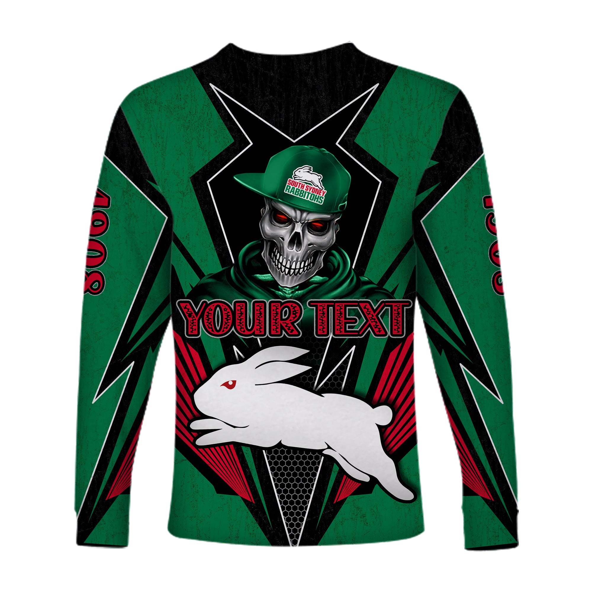 custom-personalised-rabbitohs-rugby-long-sleeve-shirt-mascot-south-sydney-since-1908-cool-skull