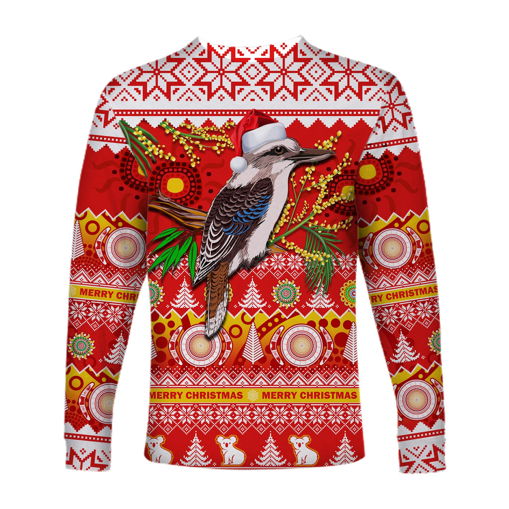 australia-long-sleeve-shirt-kookaburra-mix-golden-wattle-aboriginal-art-merry-christmas