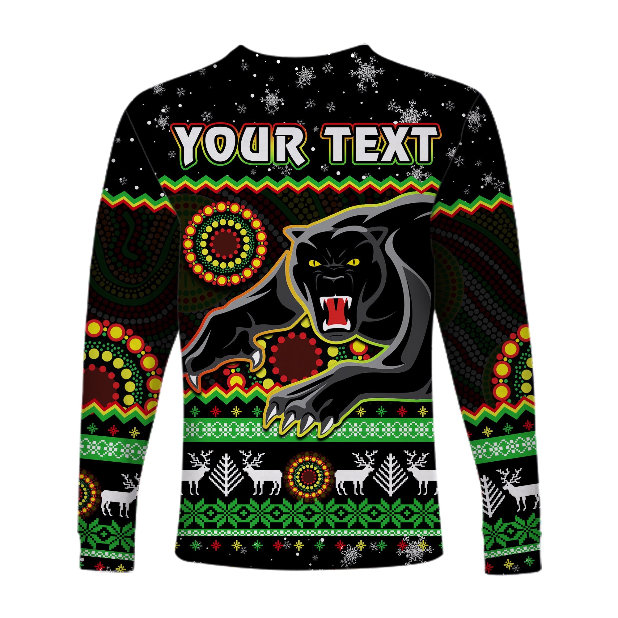 custom-personalised-panthers-christmas-long-sleeve-shirt-aboriginal-pattern-penrith-black-version