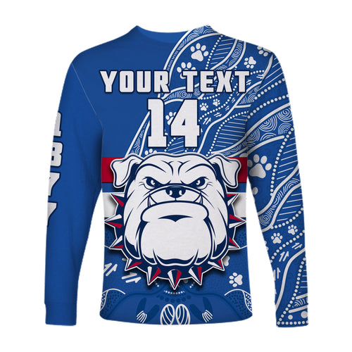 custom-text-and-number-bulldogs-football-long-sleeve-shirt-scraggers-1877-aboriginal-dot-painting-newest-version
