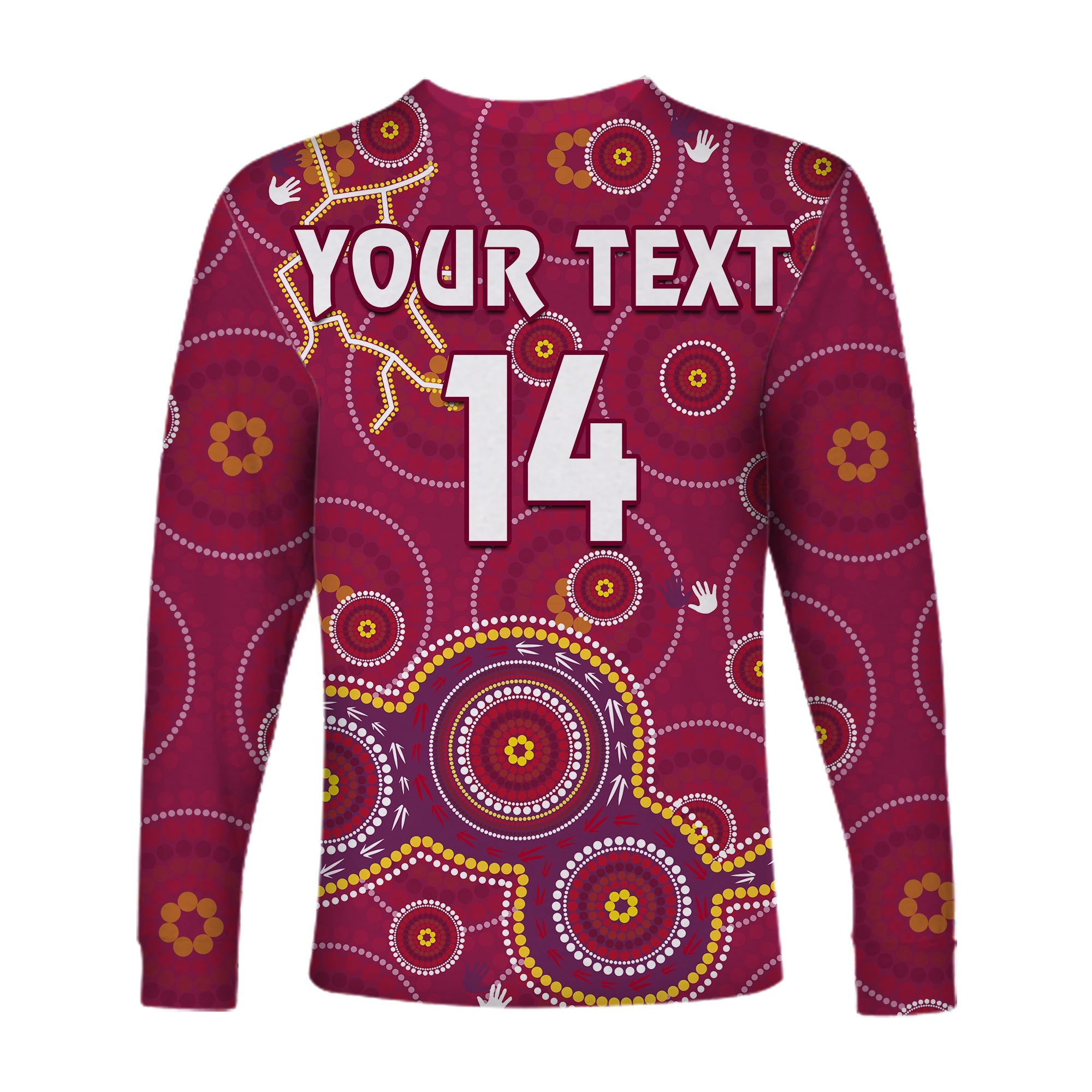 custom-text-and-number-maroons-rugby-long-sleeve-shirt-kangaroo-indigenous-pattern-unique-version