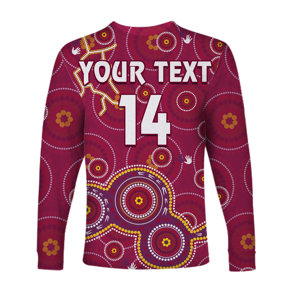 custom-text-and-number-maroons-rugby-long-sleeve-shirt-kangaroo-indigenous-pattern-unique-version