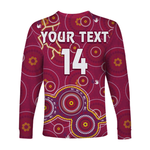 custom-text-and-number-maroons-rugby-long-sleeve-shirt-kangaroo-indigenous-pattern-unique-version