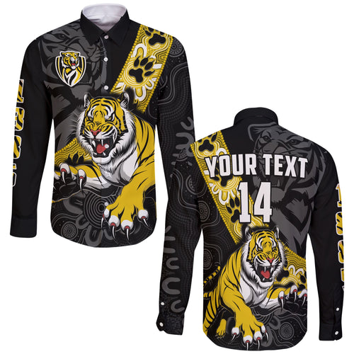 custom-text-and-number-richmond-football-long-sleeve-button-shirt-tigers-1885-indigenous-basic-style