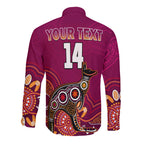 custom-text-and-number-maroons-rugby-long-sleeve-button-shirt-queensland-kangaroo-aboriginal-dot-paintings