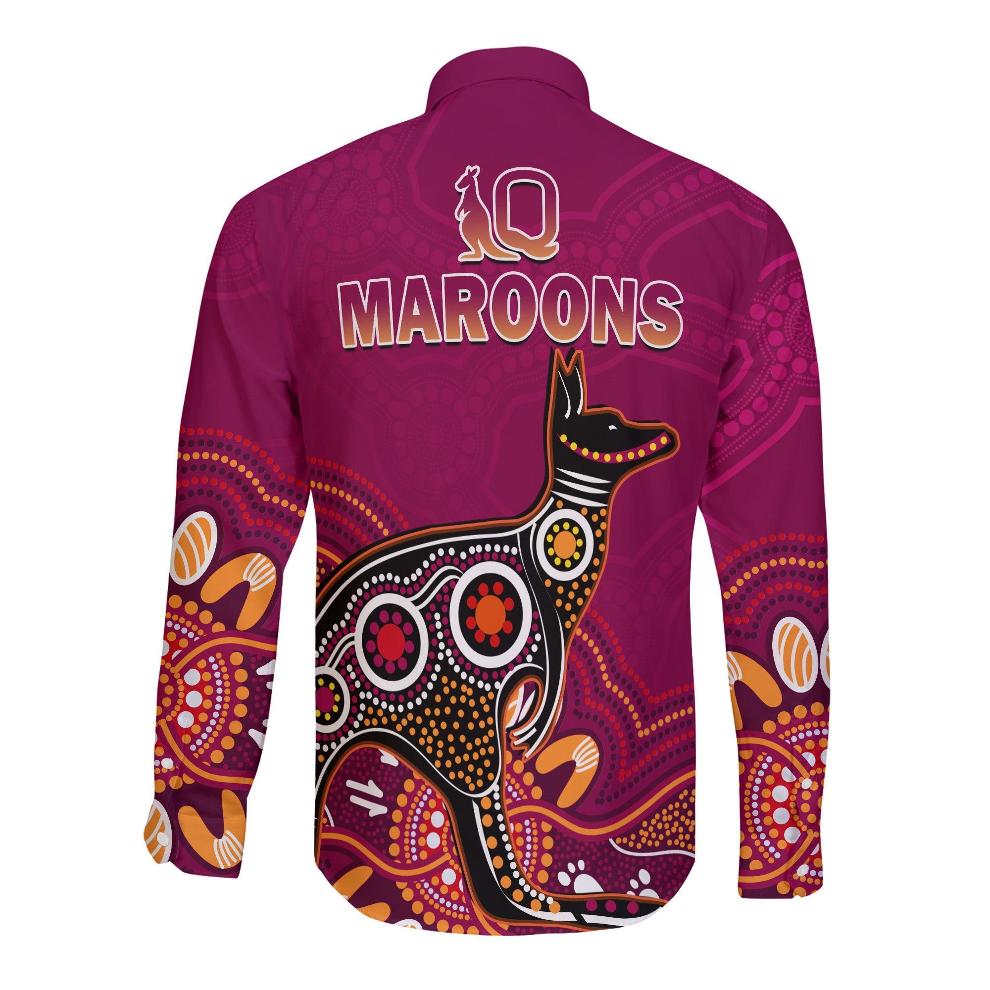 maroons-rugby-long-sleeve-button-shirt-queensland-kangaroo-aboriginal-dot-paintings