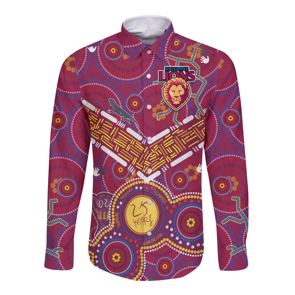 custom-text-and-number-brisbane-football-long-sleeve-button-shirt-indigenous-pattern-go-lions-unique-version
