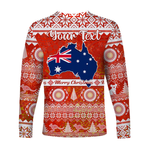 custom-personalised-australia-long-sleeve-shirt-australian-map-aboriginal-painting-merry-christmas