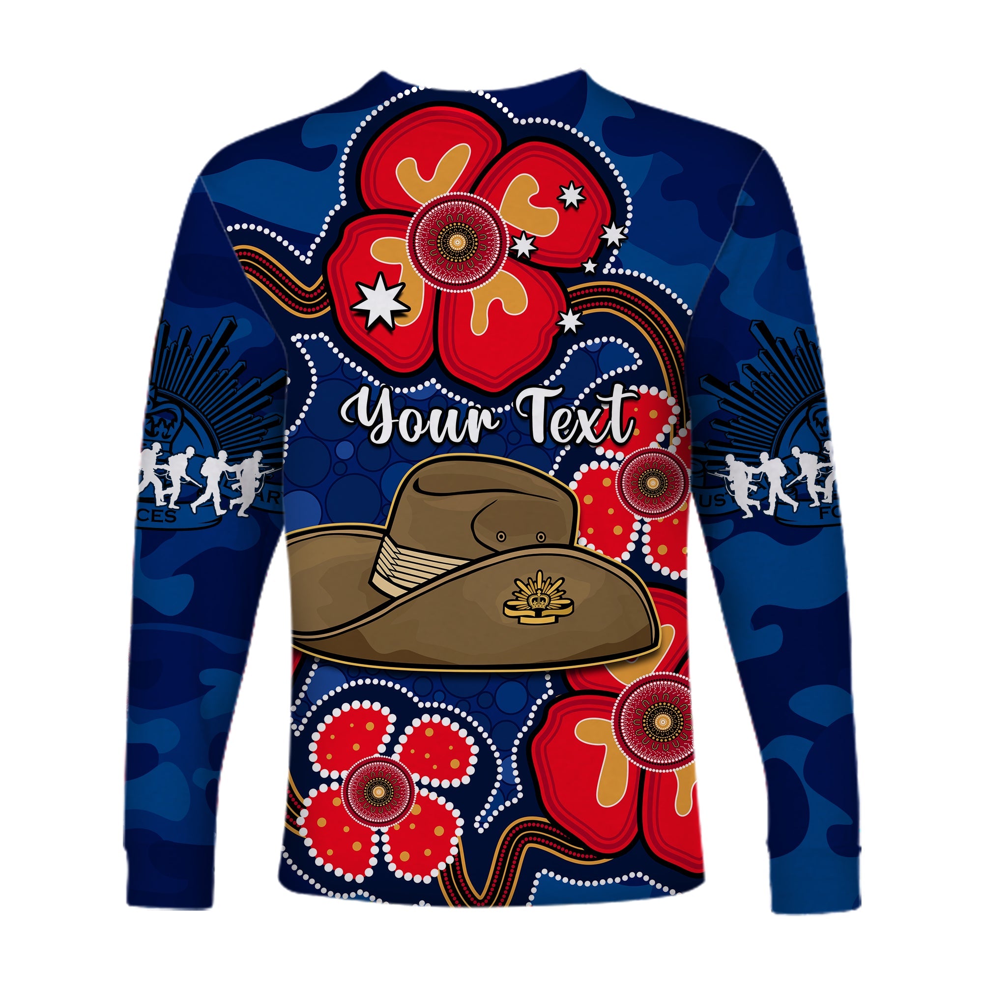 custom-personalised-australia-anzac-long-sleeve-shirt-lest-we-forget-camouflage-mix-aboriginal-poppies-and-slouch-hat