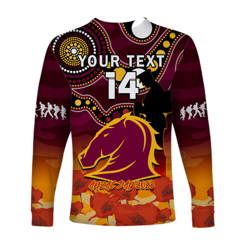 custom-text-and-number-brisbane-broncos-rugby-anzac-2023-long-sleeve-shirt-aboriginal-mix-poppy-lest-we-forget