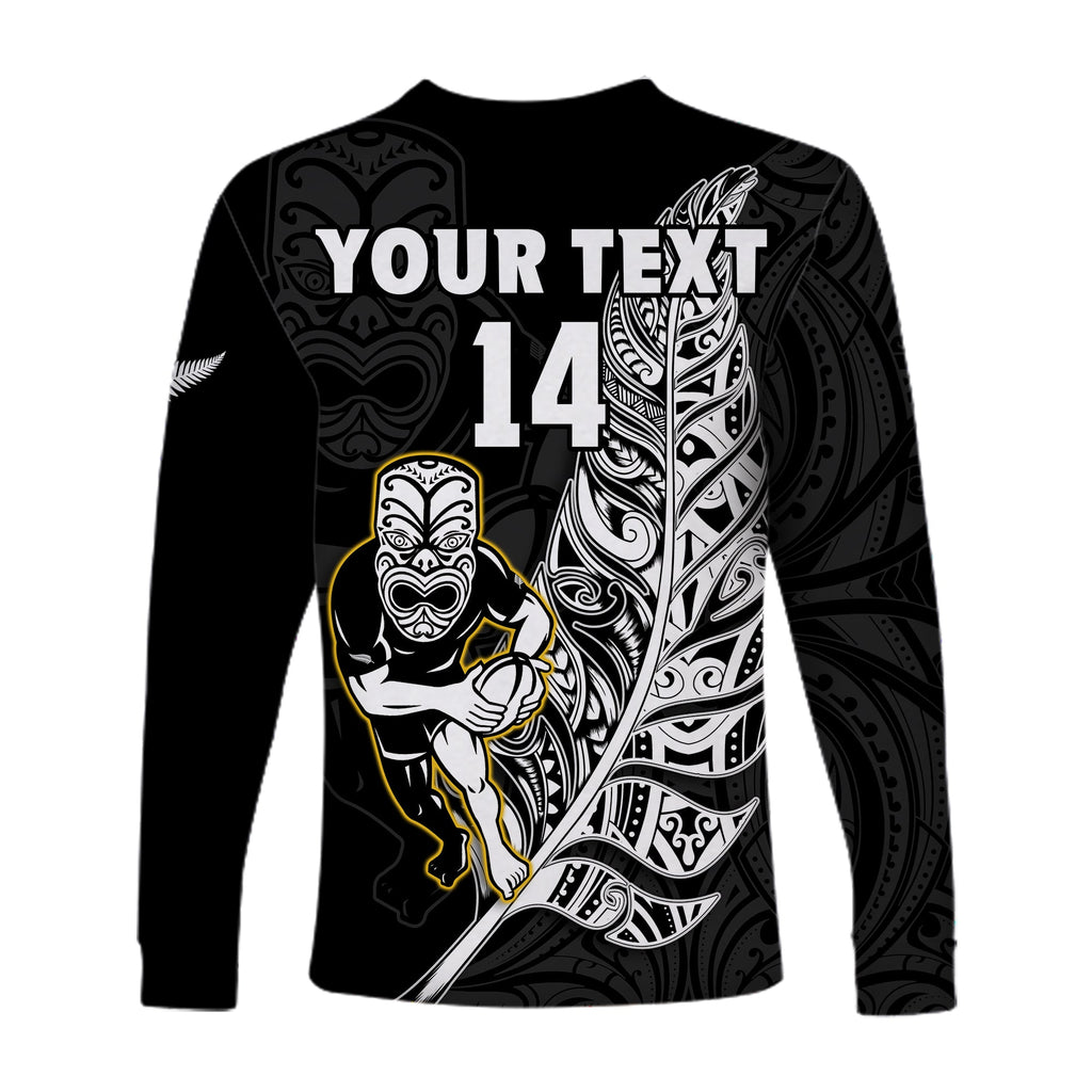 custom-text-and-number-new-zealand-silver-fern-rugby-long-sleeve-shirt-all-black-maori-version-black