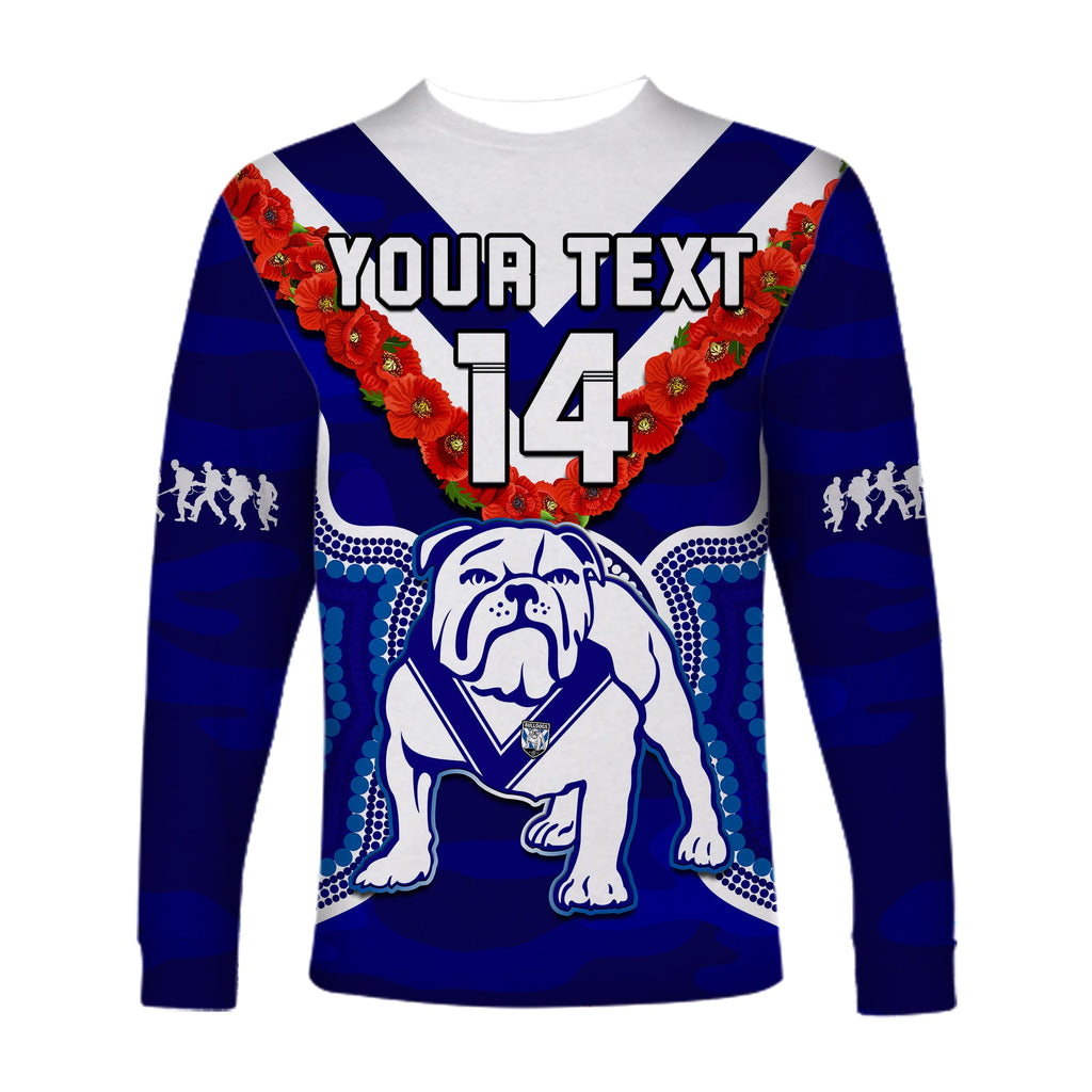 custom-text-and-number-bulldogs-rugby-anzac-2023-long-sleeve-shirt-dots-poppy-mix-camouflage-lest-we-forget
