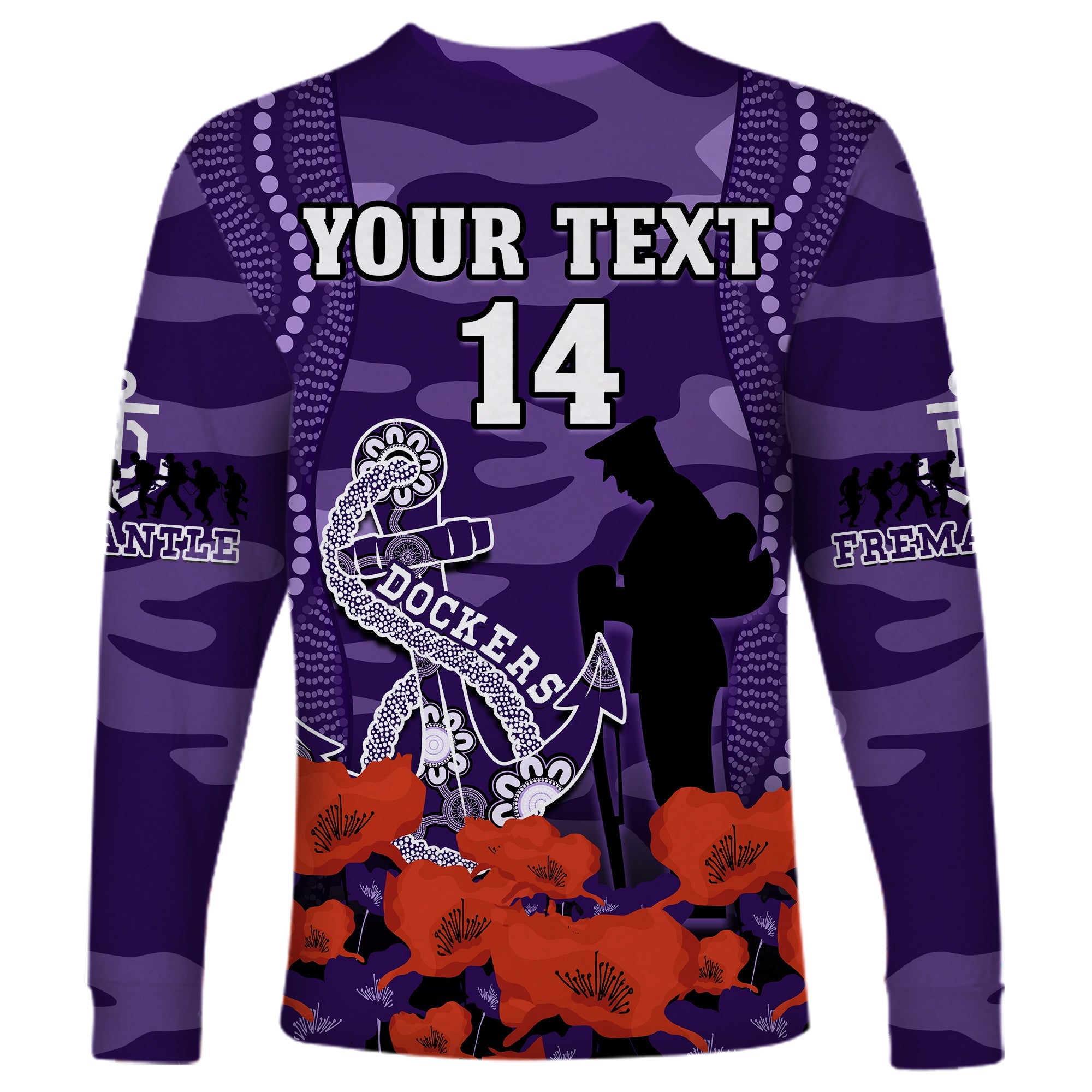 custom-text-and-number-dockers-football-anzac-2023-long-sleeve-shirt-aboriginal-mix-poppy-camouflage
