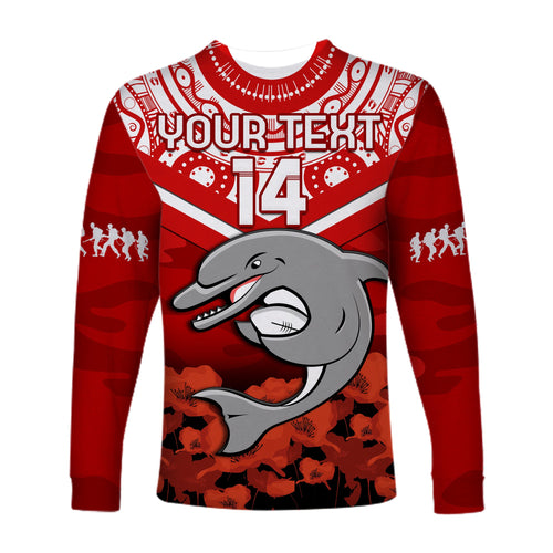 custom-text-and-number-dolphins-rugby-anzac-2023-long-sleeve-shirt-dots-poppy-mix-camouflage-lest-we-forget