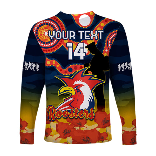 custom-text-and-number-roosters-rugby-anzac-2023-long-sleeve-shirt-dots-poppy-mix-camouflage-lest-we-forget