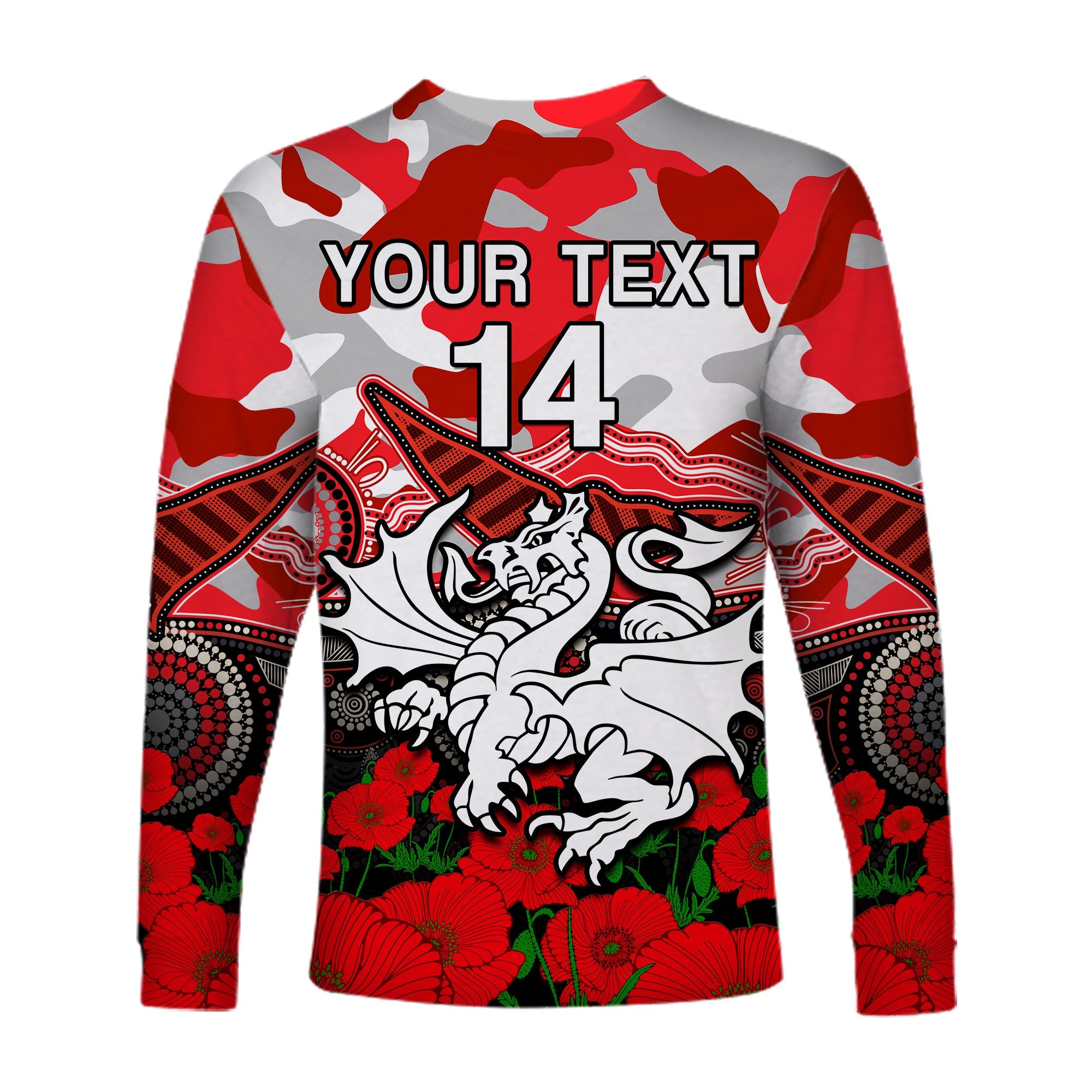 custom-text-and-number-dragons-rugby-anzac-2023-long-sleeve-shirt-aboriginal-mix-poppy-lest-we-forget