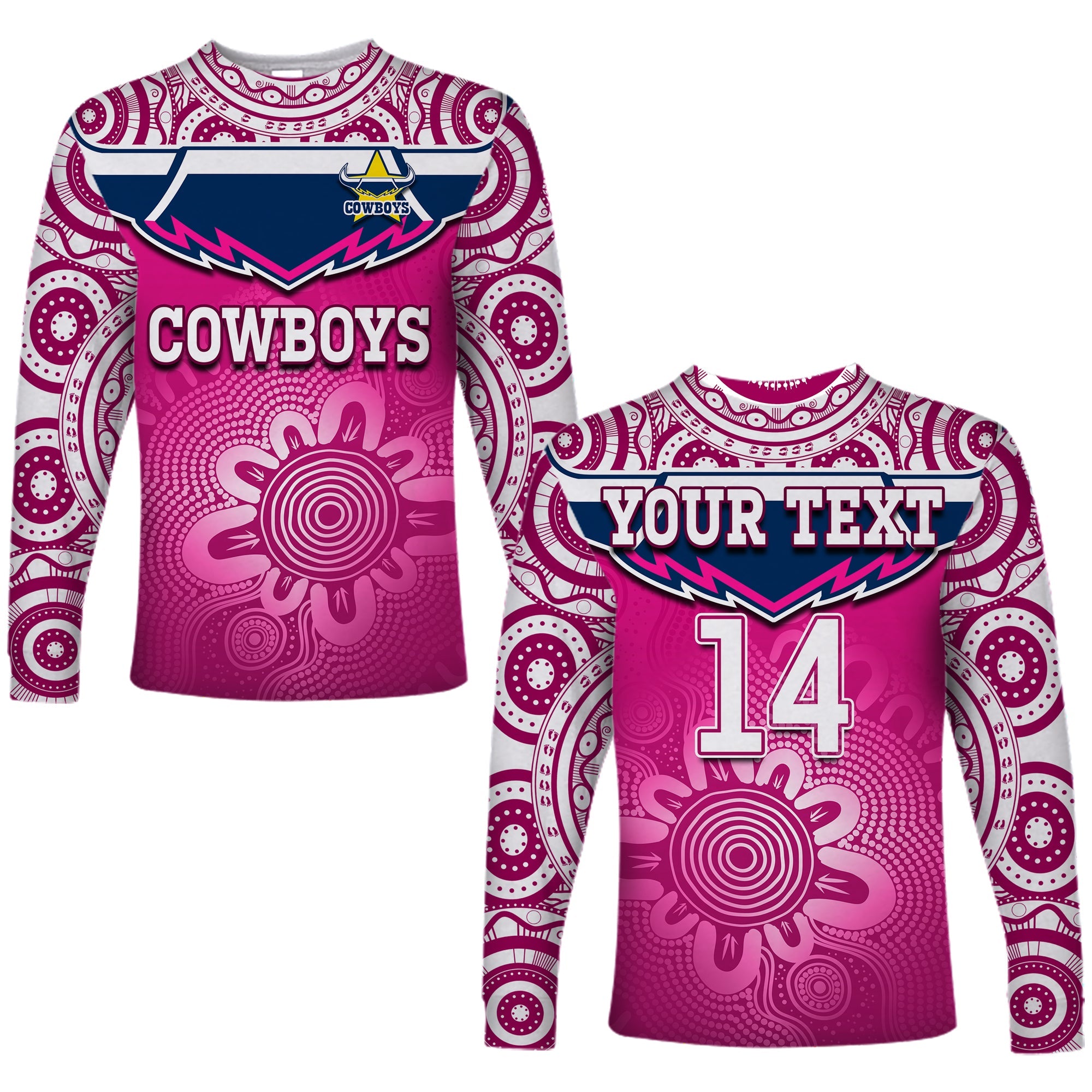 custom-text-and-number-cowboys-rugby-long-sleeve-shirt-aboriginal-pattern-pink-version