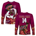 custom-text-and-number-maroons-rugby-long-sleeve-shirt-queensland-kangaroo-aboriginal-dot-paintings