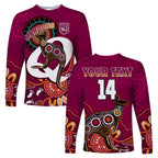 custom-text-and-number-maroons-rugby-long-sleeve-shirt-queensland-kangaroo-aboriginal-dot-paintings