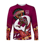 custom-text-and-number-maroons-rugby-long-sleeve-shirt-queensland-kangaroo-aboriginal-dot-paintings