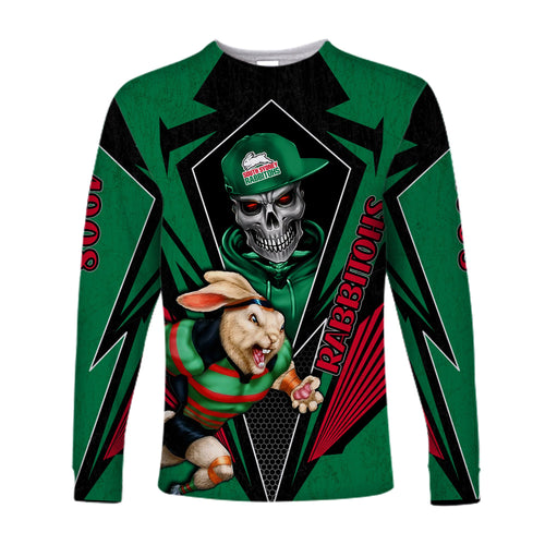 custom-personalised-rabbitohs-rugby-long-sleeve-shirt-mascot-south-sydney-since-1908-cool-skull