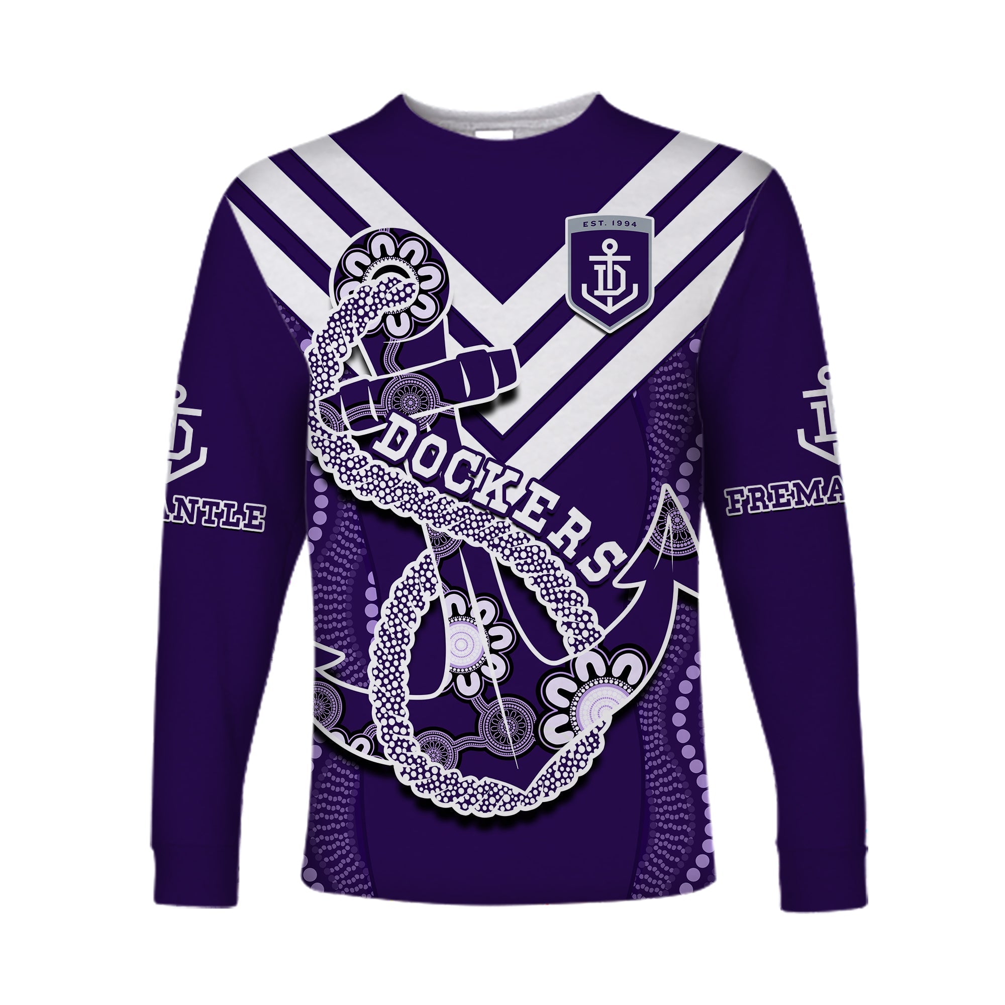 custom-text-and-number-dockers-football-long-sleeve-shirt-fremantle-anchor-mix-aboriginal-pattern-dynamic-style