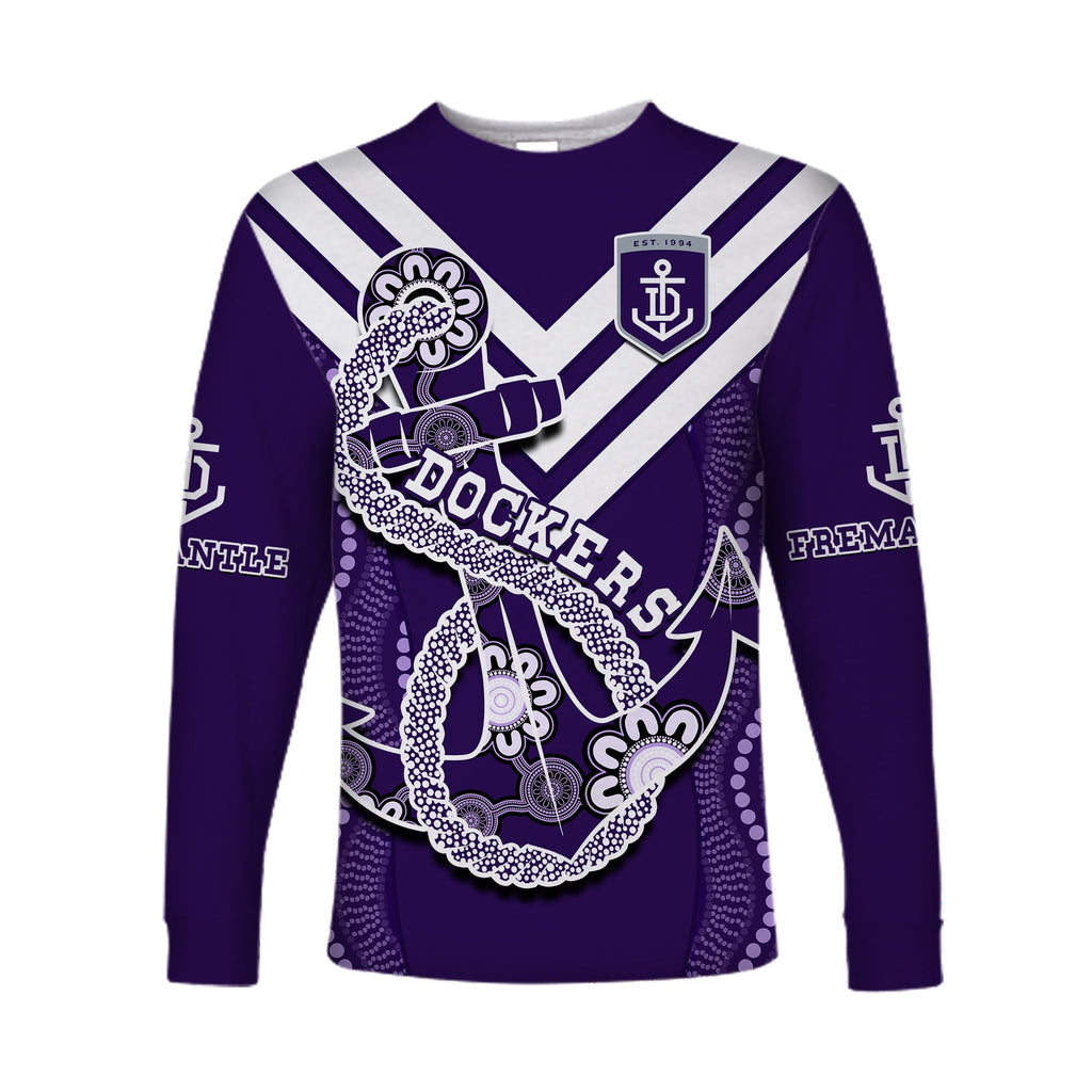 custom-text-and-number-dockers-football-long-sleeve-shirt-fremantle-anchor-mix-aboriginal-pattern-dynamic-style