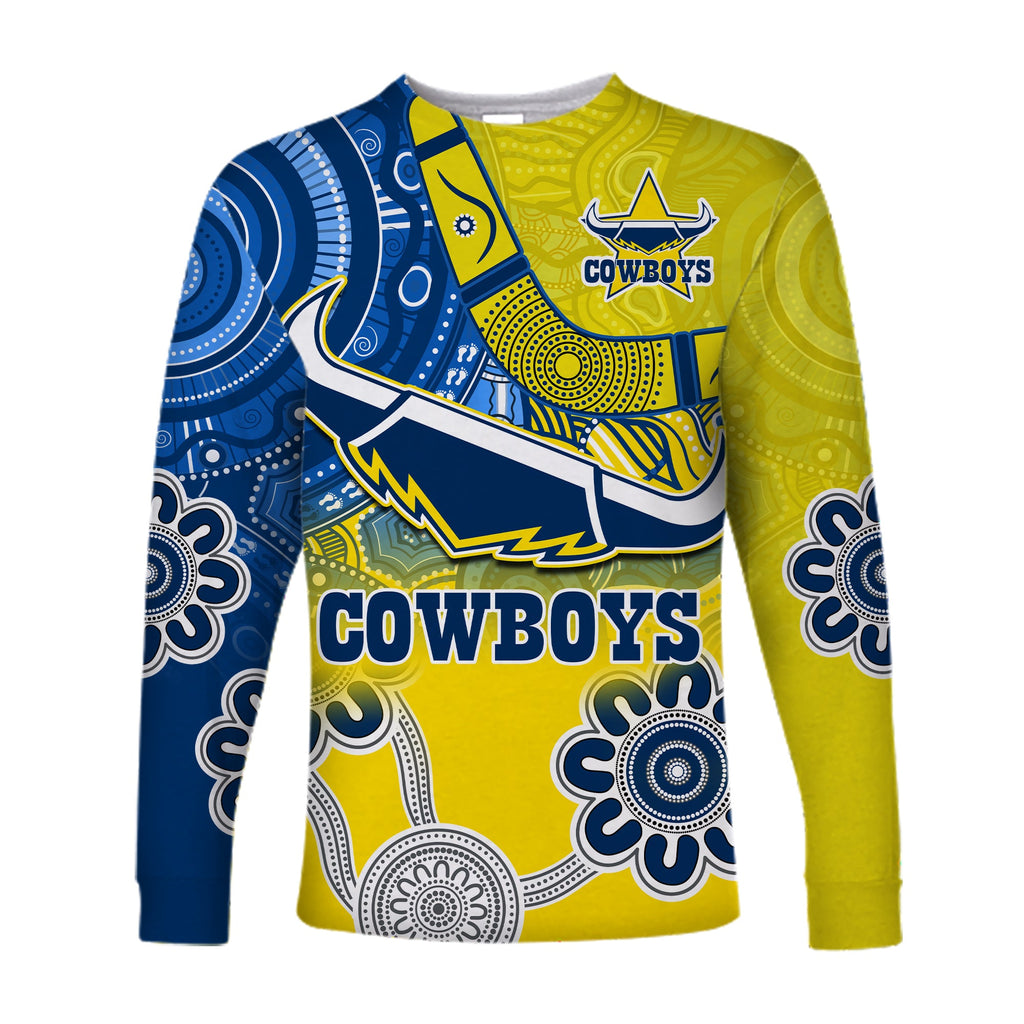custom-text-and-number-cowboys-rugby-long-sleeve-shirt-aboriginal-boomerang-go-premiers-north-queensland