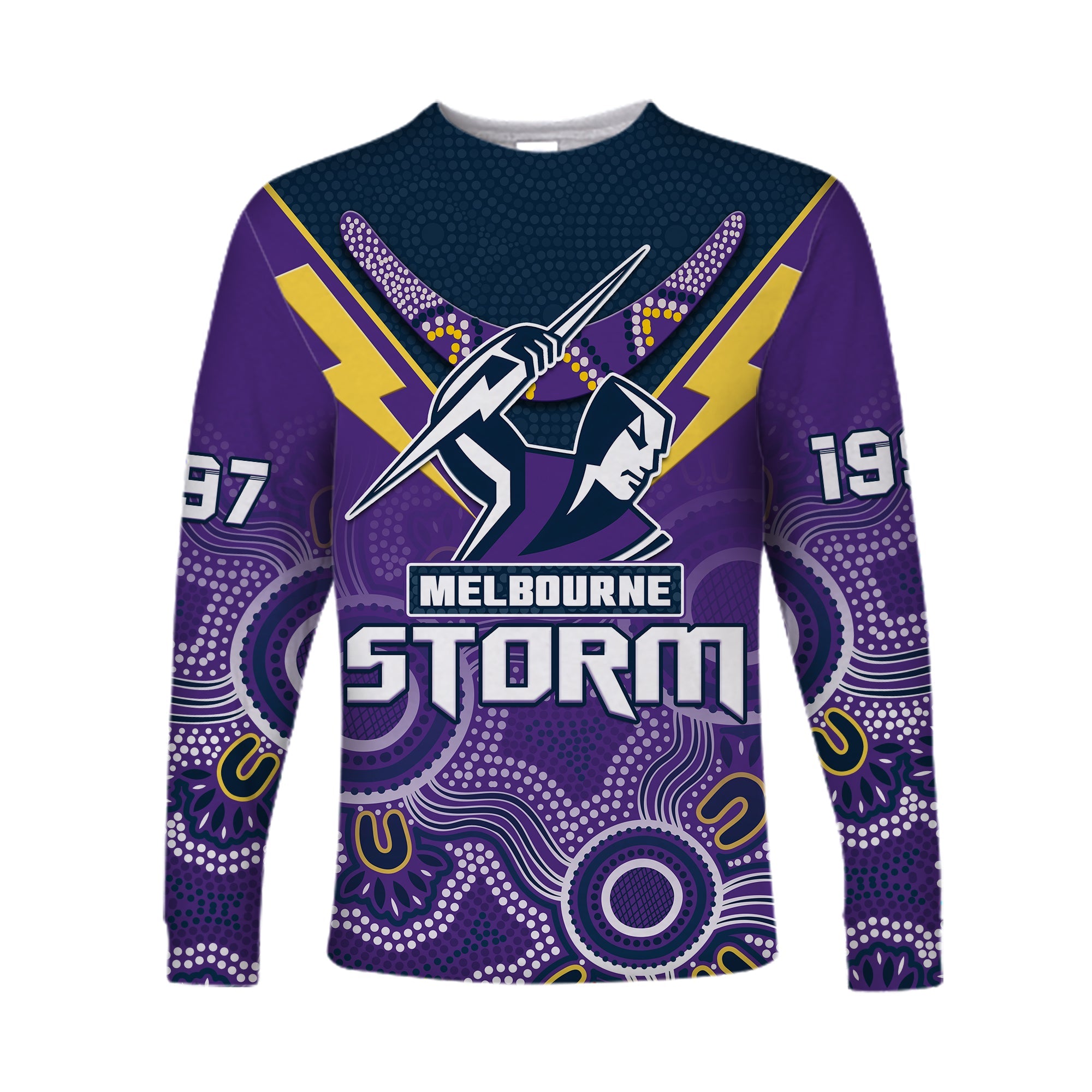 custom-text-and-number-melbourne-storm-rugby-long-sleeve-shirt-indigenous-boomerang-gradient-style