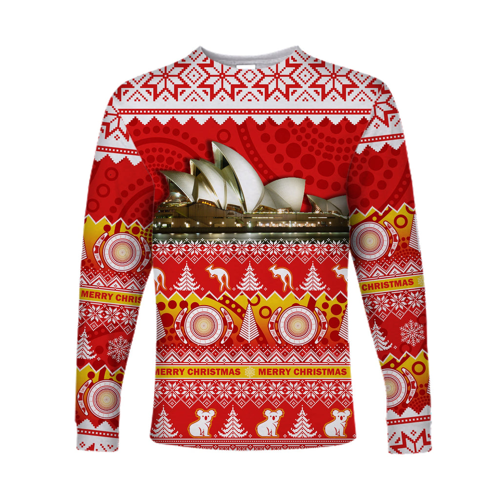 custom-personalised-australia-long-sleeve-shirt-sydney-opera-house-aboriginal-art-merry-christmas