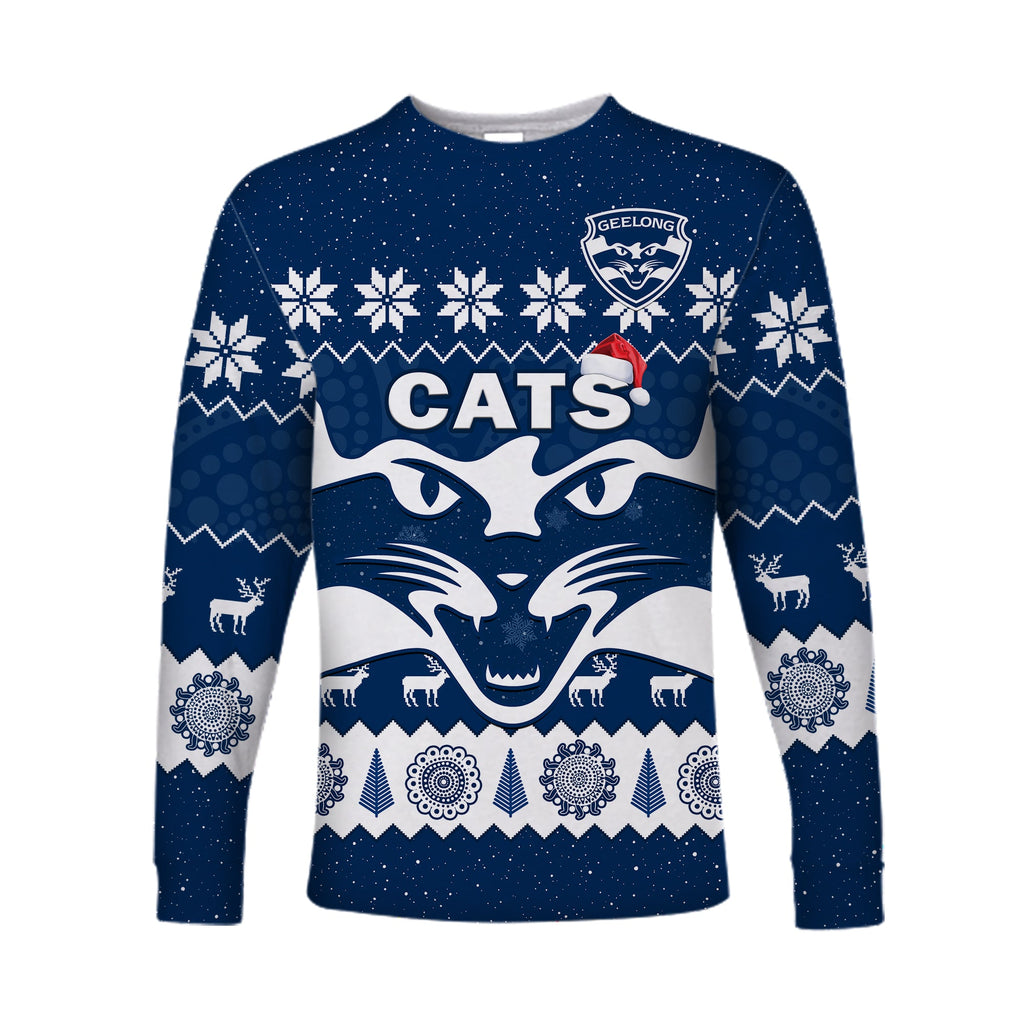 custom-personalised-cats-football-christmas-long-sleeve-shirt-geelong-aboriginal-painting
