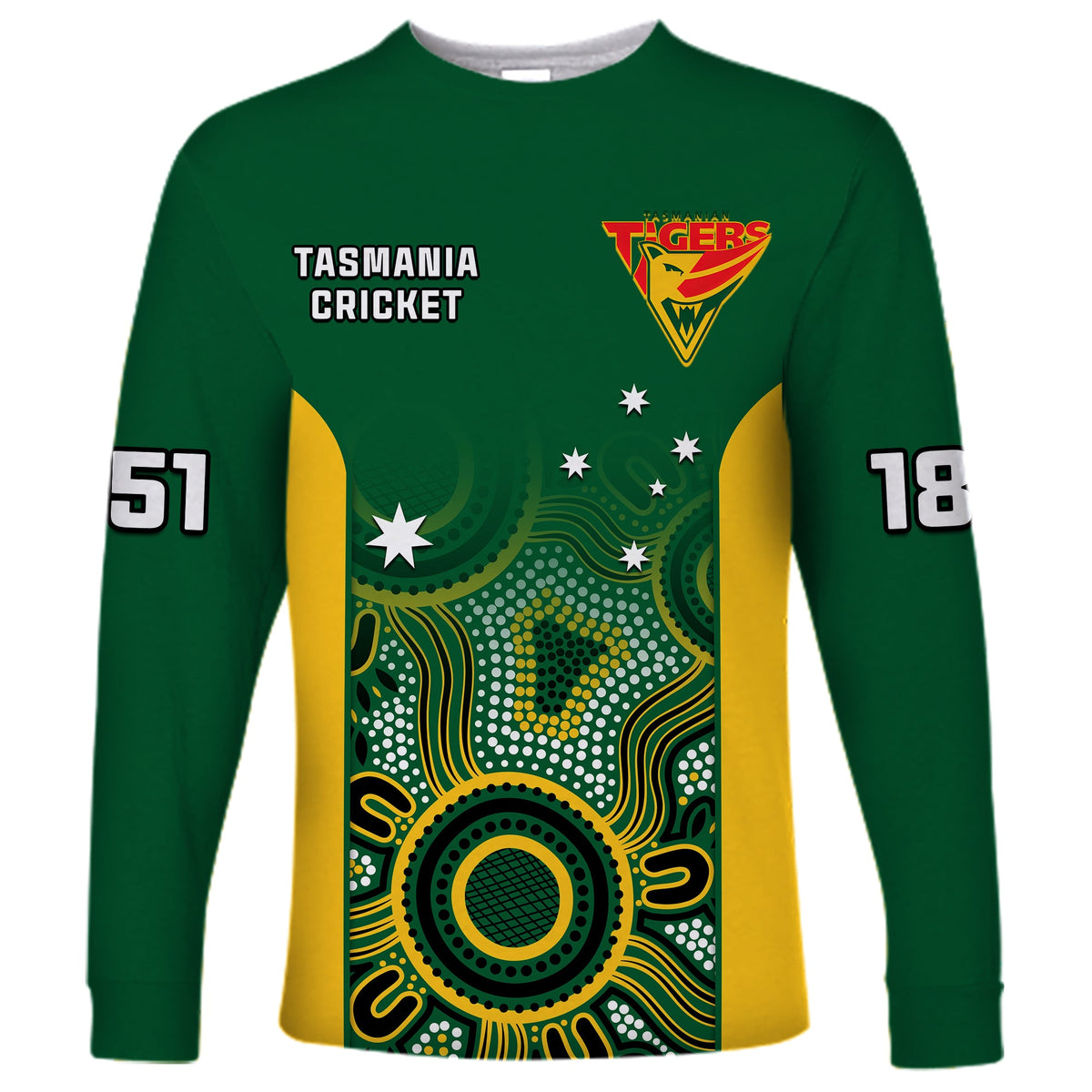 custom-text-and-number-tasmania-cricket-2023-long-sleeve-shirt-tigers-sheffield-shield-indigenous