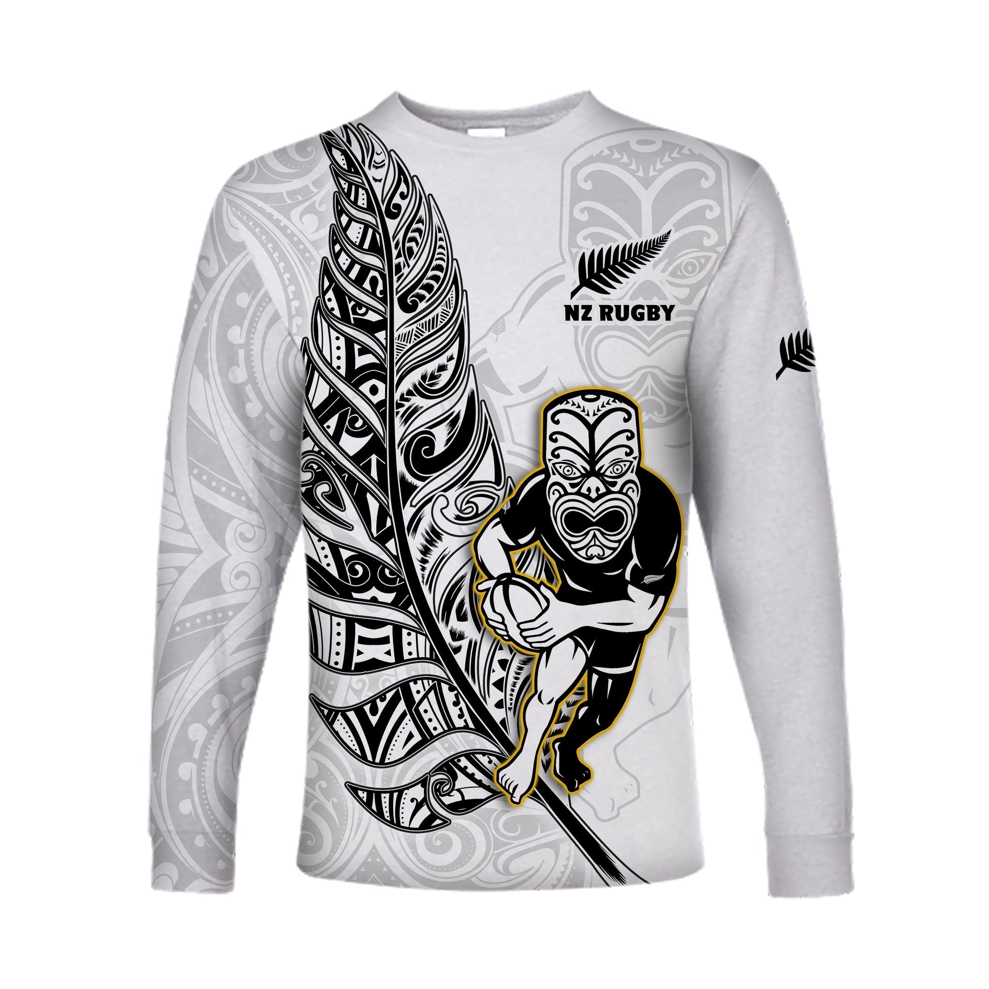 custom-text-and-number-new-zealand-silver-fern-rugby-long-sleeve-shirt-all-black-maori-version-white