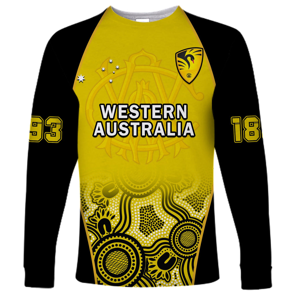 custom-text-and-number-western-australia-cricket-2023-long-sleeve-shirt-warriors-sheffield-shield-indigenous
