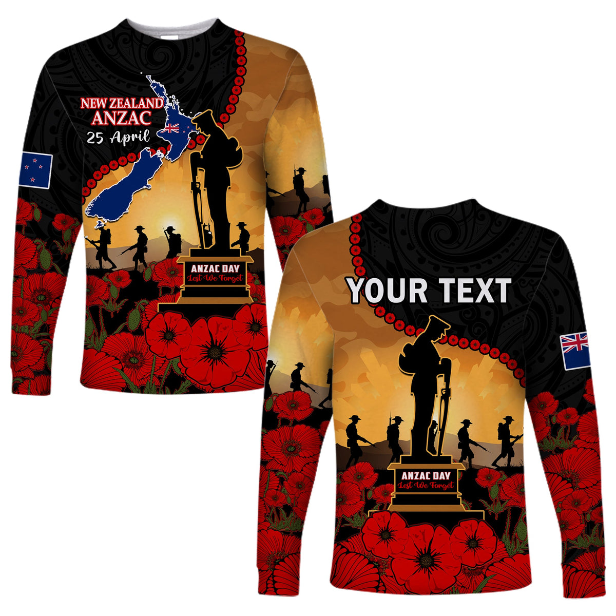 custom-personalised-new-zealand-anzac-long-sleeve-shirt-maori-camouflage-mix-poppies-we-will-remember-them