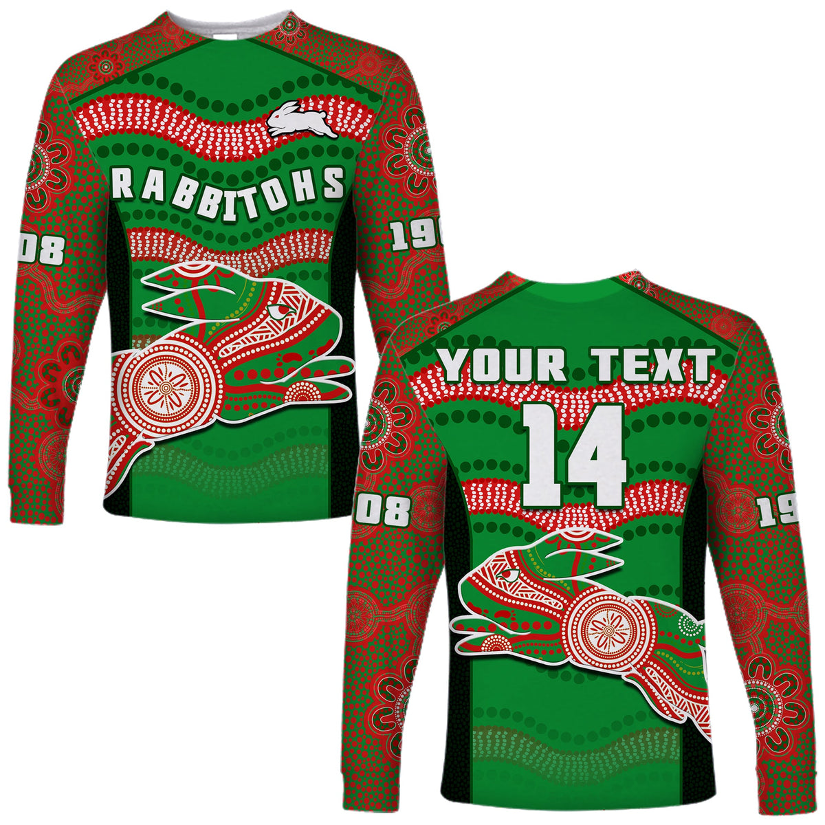 custom-text-and-number-rabbitohs-rugby-long-sleeve-shirt-souths-1908-aboriginal-dot-painting-go-bunnies