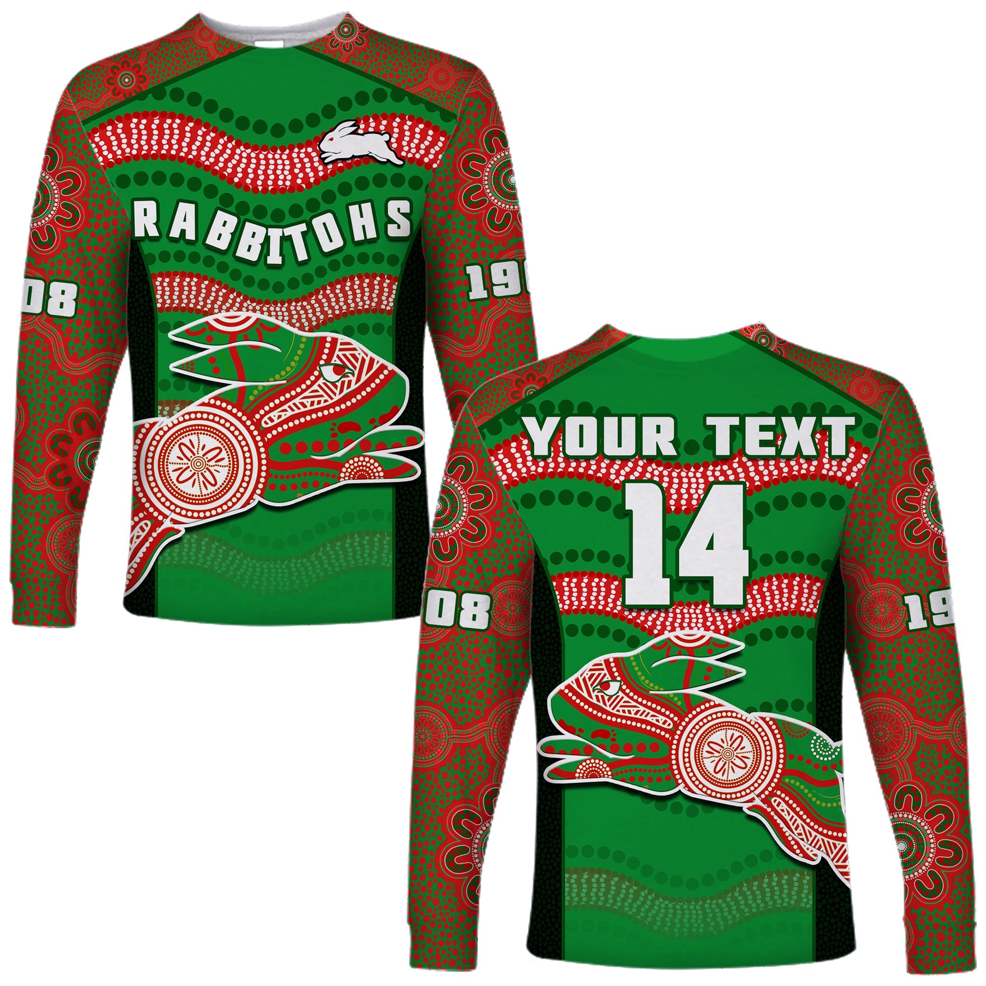 custom-text-and-number-rabbitohs-rugby-long-sleeve-shirt-souths-1908-aboriginal-dot-painting-go-bunnies
