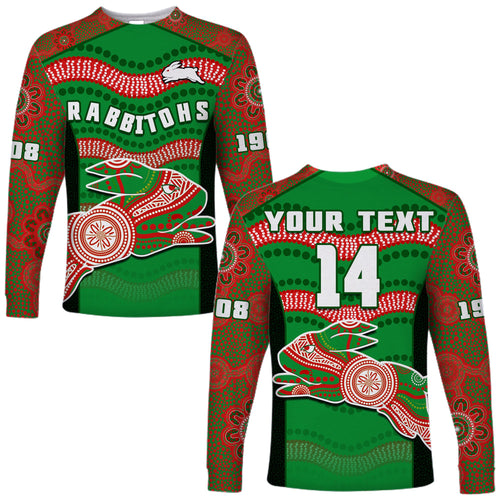 custom-text-and-number-rabbitohs-rugby-long-sleeve-shirt-souths-1908-aboriginal-dot-painting-go-bunnies