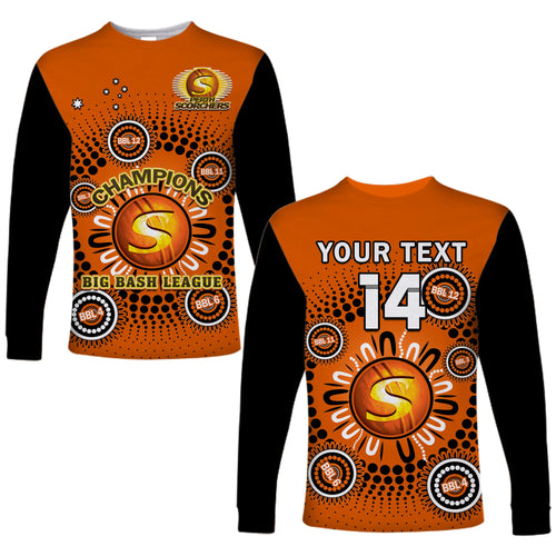 custom-text-and-number-perth-scorchers-cricket-long-sleeve-shirt-indigenous-5th-champions-bbl-proud