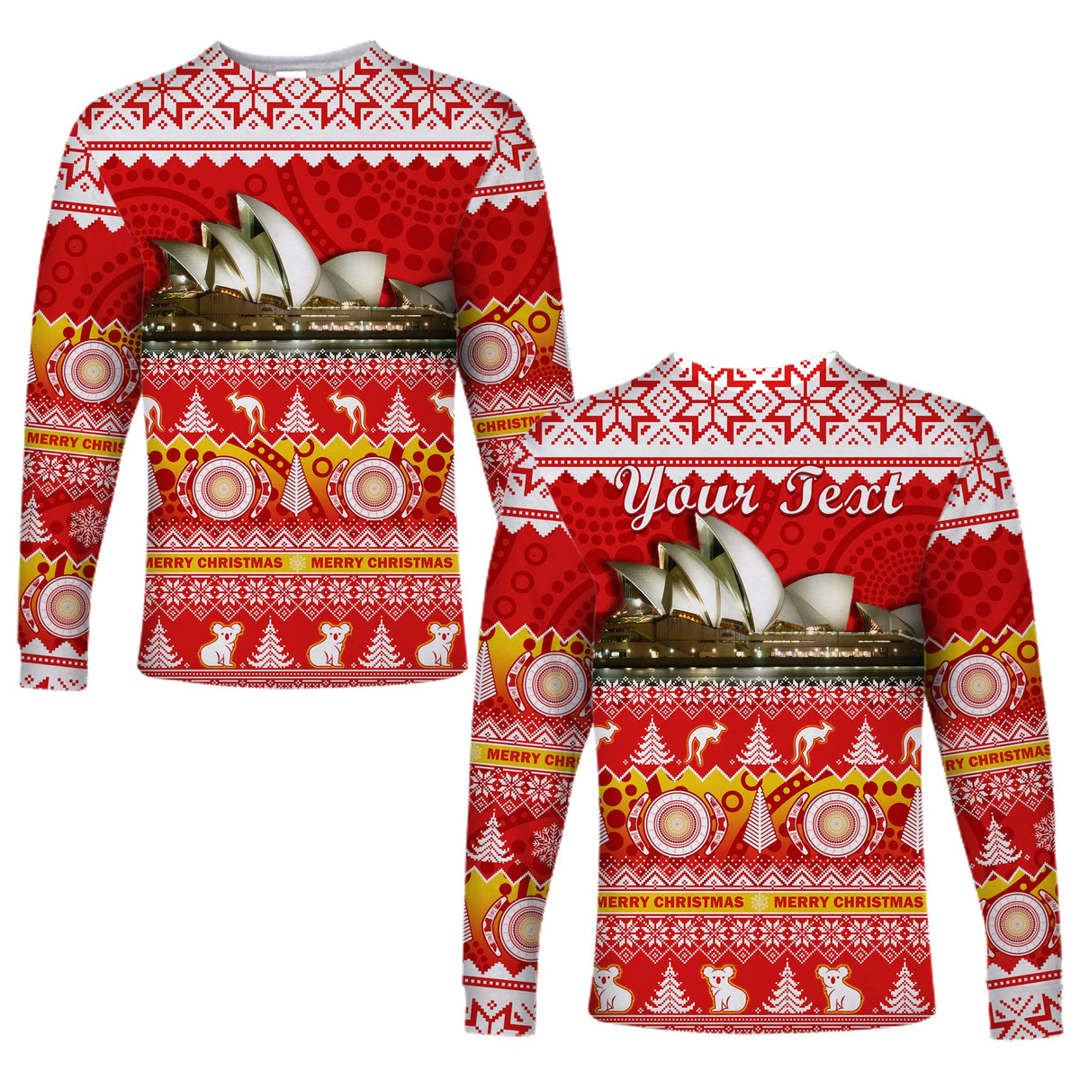 custom-personalised-australia-long-sleeve-shirt-sydney-opera-house-aboriginal-art-merry-christmas