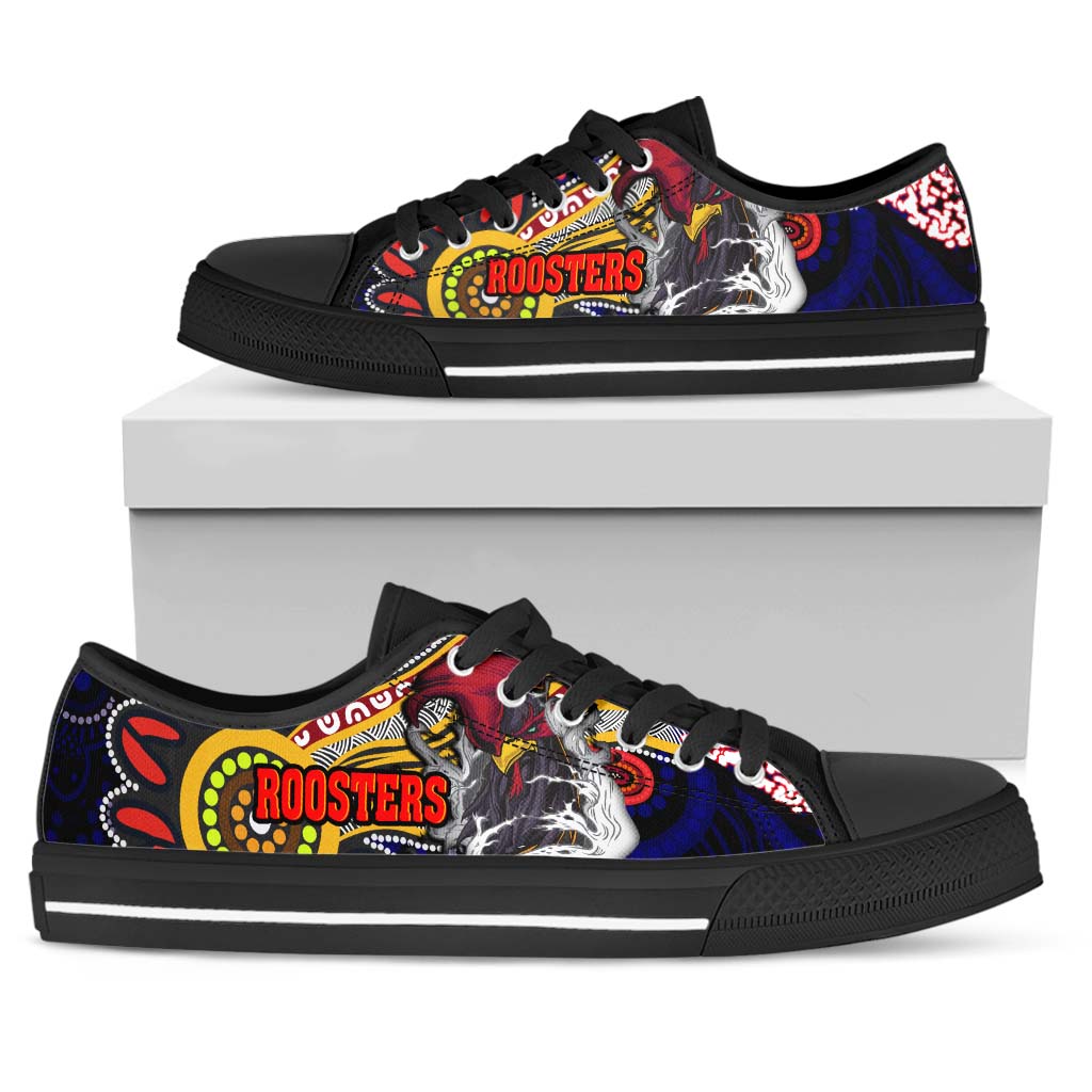 rooster-rugby-low-top-shoes-angry-rooster-rugby-with-aboriginal-indigenous-dot-painting-style