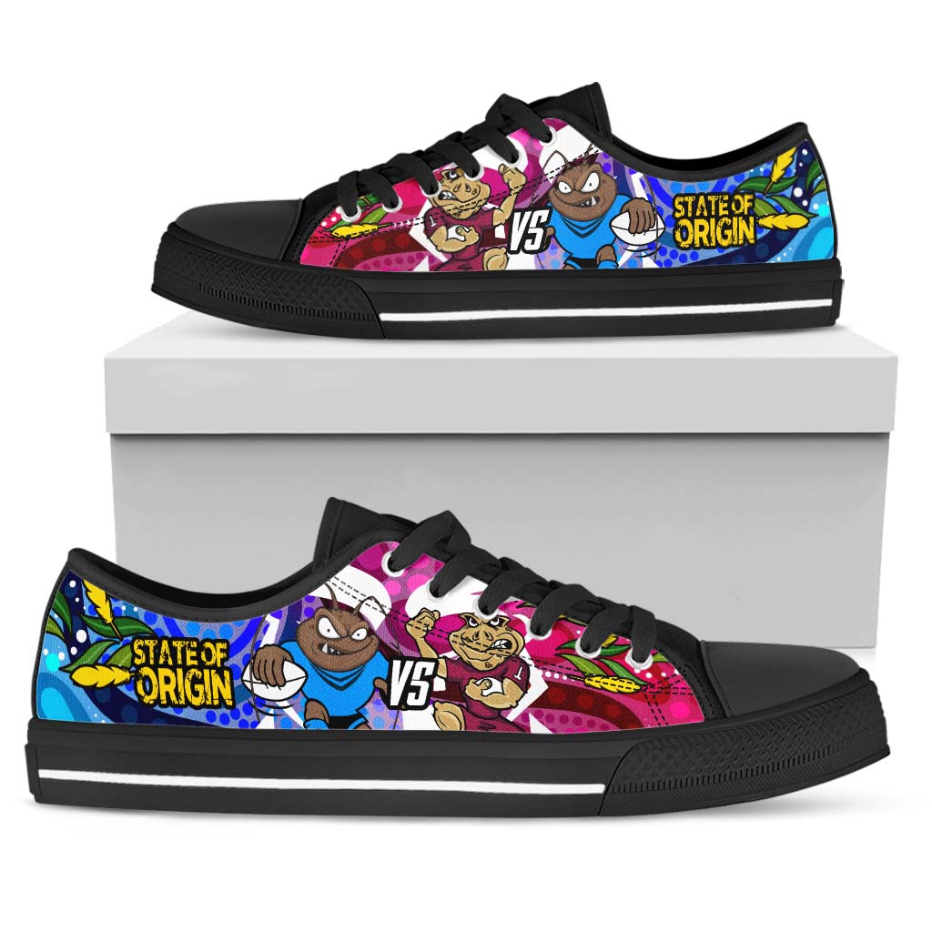 state-of-origin-rugby-league-low-top-shoes-nsw-vs-qld-rugby-team-mascot-with-aboriginal-culture