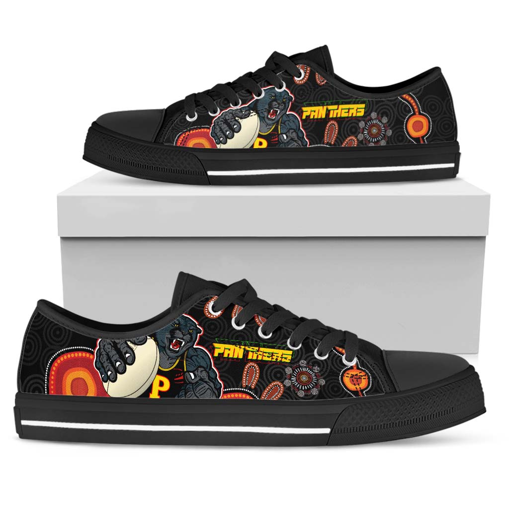 panthers-rugby-low-top-shoes-panthers-aboriginal-with-rugby-ball-indigenous-style-of-dot-painting-traditional