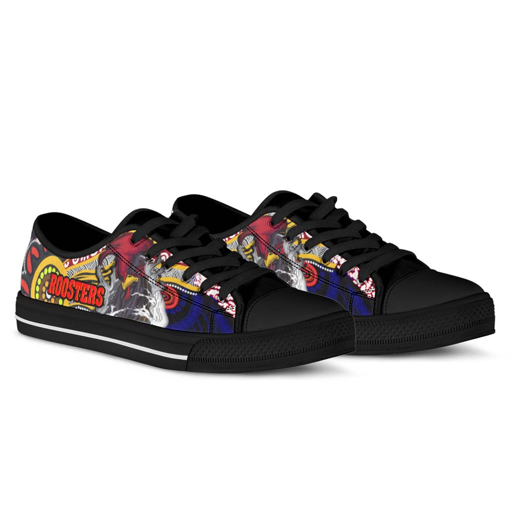 rooster-rugby-low-top-shoes-angry-rooster-rugby-with-aboriginal-indigenous-dot-painting-style