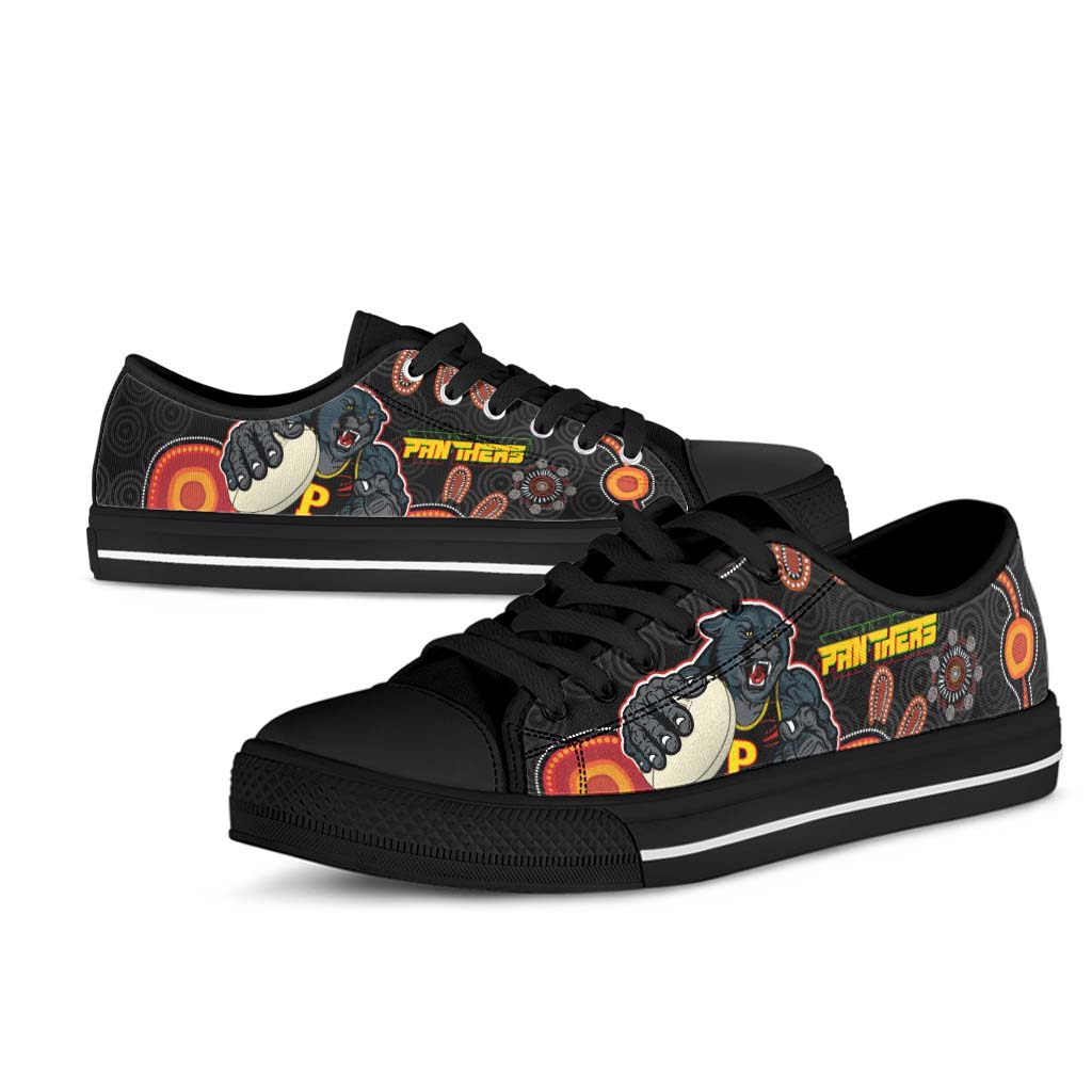 panthers-rugby-low-top-shoes-panthers-aboriginal-with-rugby-ball-indigenous-style-of-dot-painting-traditional
