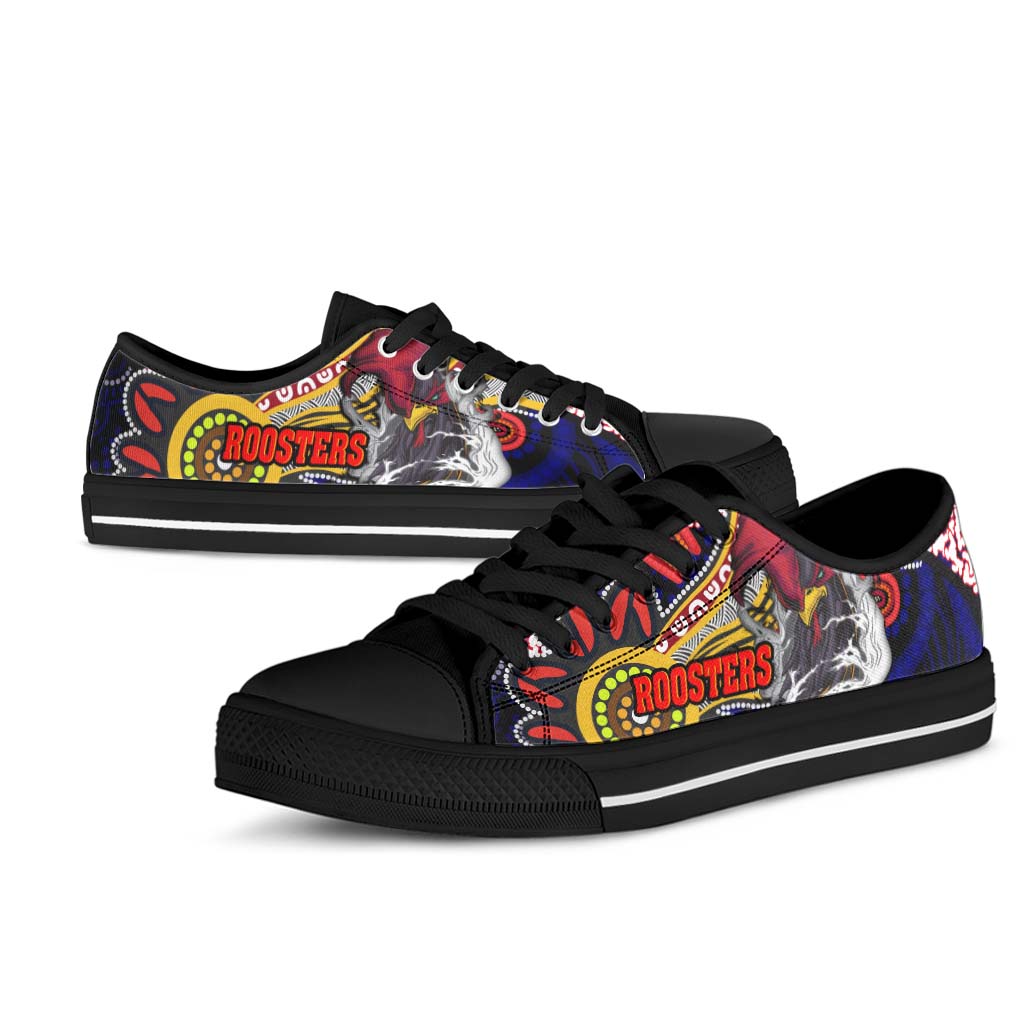 rooster-rugby-low-top-shoes-angry-rooster-rugby-with-aboriginal-indigenous-dot-painting-style