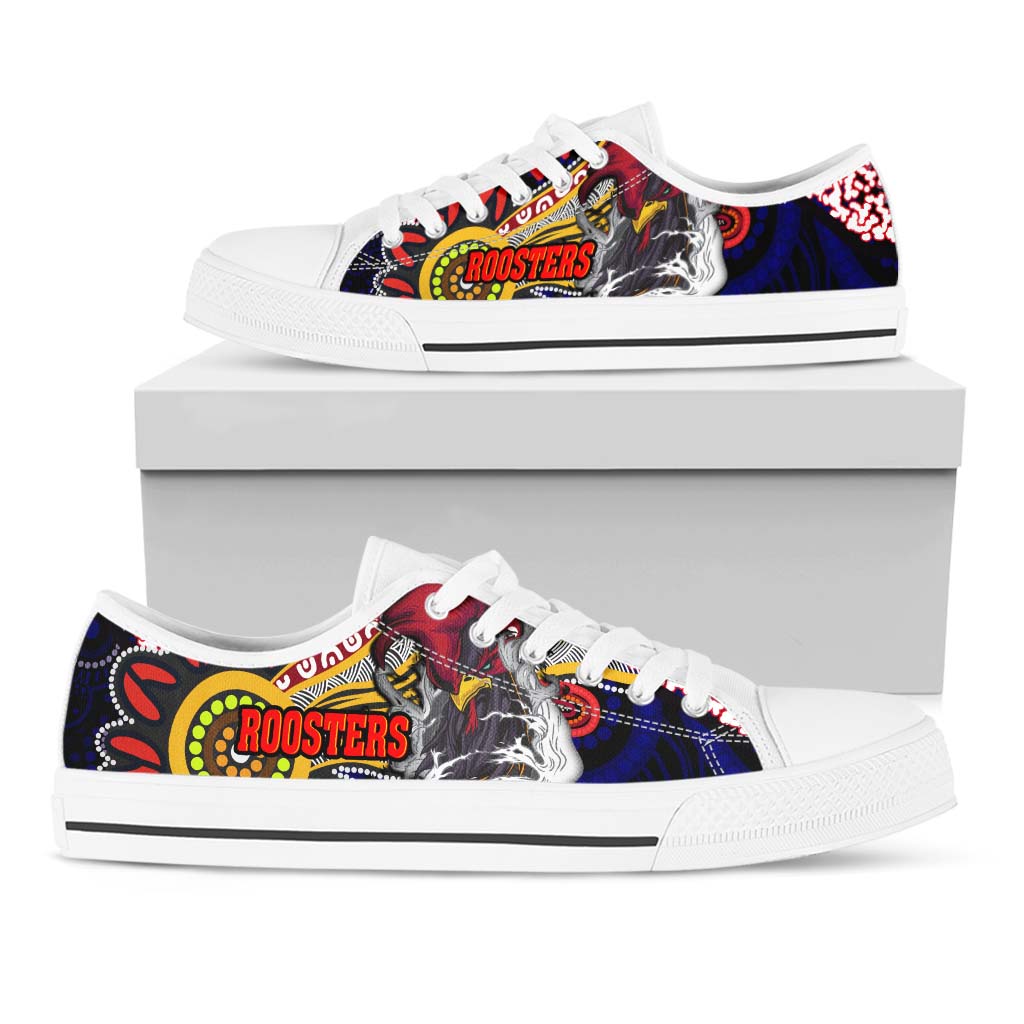 rooster-rugby-low-top-shoes-angry-rooster-rugby-with-aboriginal-indigenous-dot-painting-style