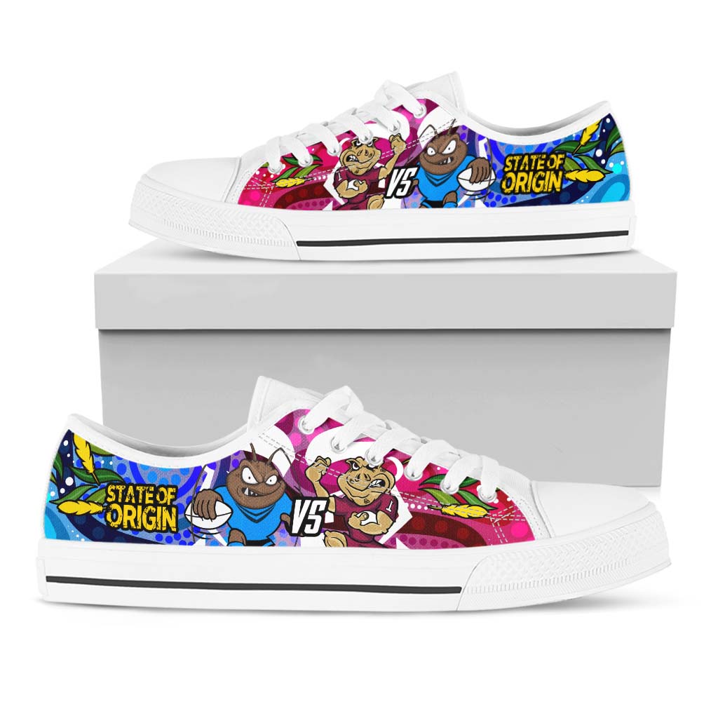 state-of-origin-rugby-league-low-top-shoes-nsw-vs-qld-rugby-team-mascot-with-aboriginal-culture